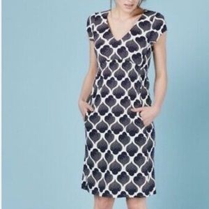 Boden Navy and Cream Quatrefoil Midi Dress
